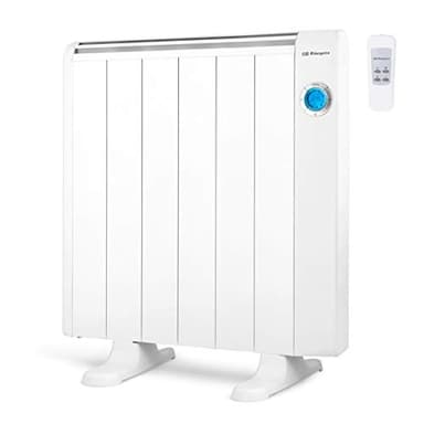 Orbegozo RRE 1010, Emisor térmico bajo consumo, 1000 W, 6 elementos reales, aluminio, mando a distancia, funcionamiento programable, botón de desconexión total, pared o pie, color blanco