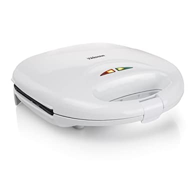 Tristar SA-3050 Sandwichera grill con placas de parrilla, tamaño compacto con compartimento para cable, potencia de 750 W, recubrimiento antiadherente, color Blanco