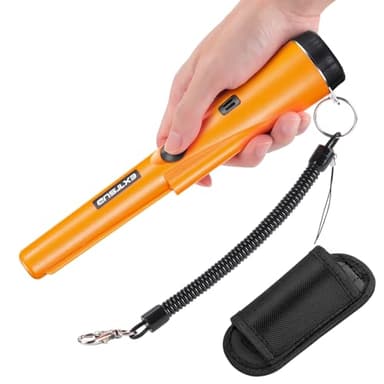 EXTSUD Detector de Metales Portátil Impermeable Alta Sensibilidad con Indicador LED Incorporado/Luz de Alarma/Exploración de 360°/Funda, Apto a Buscar Monedas de Oro Moneda Joyas