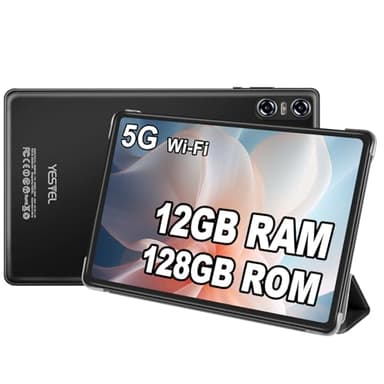 SKYEGG Tablet 10 Pulgadas Android, 12 GB RAM + 128 GB ROM (1 TB TF), WiFi 5 GHz BT5.0, Octa-Core 2.0 GHz, Batería 6000 mAh, IPS HD, con Funda – Negro Estrella