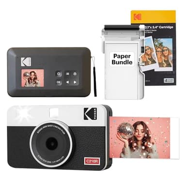 KODAK Mini Shot 2 Retro 4PASS 2-en-1 Cámara Instantánea e Impresora de Fotos (5,3x8,6cm) + Pack con 38 Hojas, Blanco