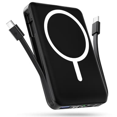 podoru para mag-Safe Powerbank, 10000mAh Bateria Externa, Bateria mag-Safe Integrado USB-C, Cargador Portátil Magnético PD 20W Carga Rapida Pantalla LED para Serie iPhone 17/16/15/14/13/12-Negro