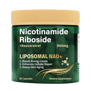 Nicotinamida ribósido 900 mg, resveratrol liposomal, suplemento de NAD de alta pureza para antienvejecimiento, energía y concentración - 80 cápsulas