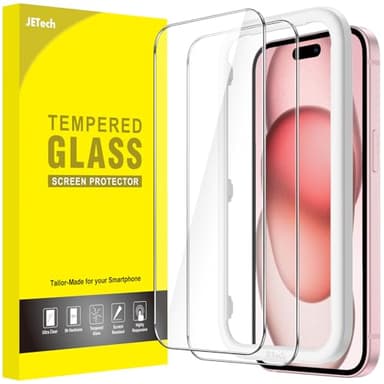 JETech Protector de Pantalla para iPhone 15 6,1 Pulgadas, Sin Burbujas, Cristal Vidrio Templado, con Marco de Instalación Fácil, Amigable para Funda, HD Transparente, 2 Unidades