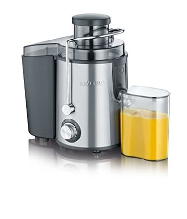 SEVERIN Licuadora para verduras y frutas ricas en vitaminas, extractor de zumo silencioso, licuadora eléctrica de acero con recipiente recolector de 500 ml, plateado/negro, ES 3566