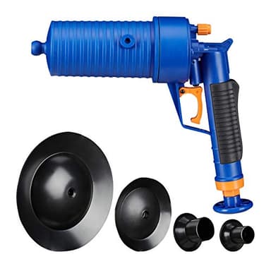 Relaxdays Limpiador de Tuberías Aire Comprimido, Desagües Obstruidos, Baño y Cocina, 4 Accesorios, Válvula Presión, Azul
