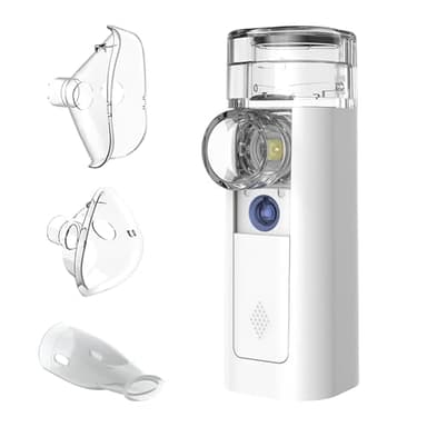 OMRON mini Air 360+ Kit Nebulizador para adultos y niños con tecnología Aimesh | Nebulizador Portátil Silencioso Para aliviar la tos y resfriado con 2 mascarillas y boquilla, recargable con micro-USB