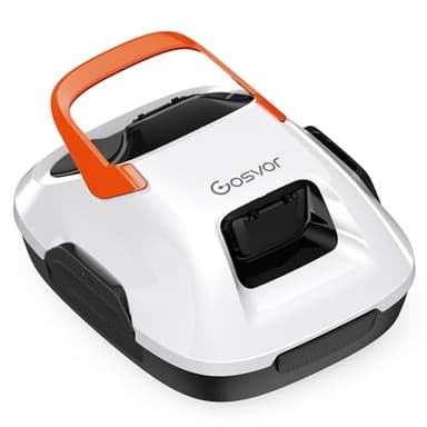 Gosvor Robot Limpiafondos Piscina Automático,con Filtración de 180μm,con 90 Minutos de Autonomía,Tiene Autoaparcamiento,para Piscinas de 80m² sobre el Suelo y Subterráneas Planas,Blanco Naranja