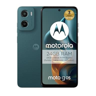 Moto g05 24GB (8G+16GB RAM Boost)/256GB Azul, España, Pantalla superbrillante de 6.67 Pulgadas, Sistema de cámaras de 50 MP, Modo Retrato con IA, Soft luxe, Corning Gorilla Glass 3, batería 5200 mAh