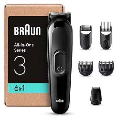 Braun Recortadora Todo en Uno Series 3, MGK3420, Negro - Máquina Cortar Pelo Inalámbrica con 50 Min de Autonomía, Lavable, Cortapelos Hombre, Kit 6 en 1 para Barba Y Pelo
