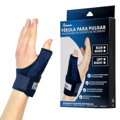 Actesso Férula de Neopreno para el Pulgar - Órtesis para Dolores y Lesiones, Tenosinovitis de De Quervain, Tendinitis y Esguinces - tamaño universal (Azul, Talla única, Mano Izquierda)