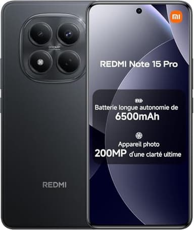 XIAOMI Smartphone Redmi Note 15 Pro NFC, 12 + 512 GB, Color Negro, IP65, Pantalla AMOLED, Android 15, procesador Mediatek Helio G200 Ultra, cámara 200 MP, 6,77 Pulgadas, 45 W, sin Cargador