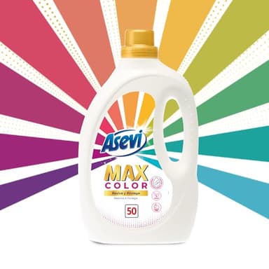 Asevi Detergente Líquido para Lavadora Max Color - Detergente Hipoalergénico Concentrado para Ropa de Color - Protege y Revitaliza los Colores - Frescura Duradera - 50 Lavados