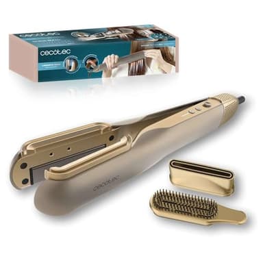 Cecotec Plancha de Pelo con Aire AirLisse 2in1 ForceDry Champagne. 1120000RPM, Flujo de Aire 19,7 Litros por Segundo, 2 Cabezales Imantados, Plasma, Motor Brushless, 4 Temperaturas y 2 Velocidades
