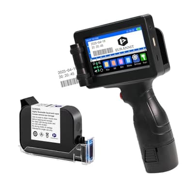 Eurannit Impresora de inyección de Tinta portátil E55 con Cartucho de Tinta W6900K, Boquilla de 12.7mm para números de Serie, códigos de Barras QR y códigos de Barras. Impresión en cartón, plástico
