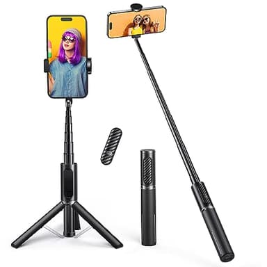 ATUMTEK Palo Selfie Trípode, Trípode Móvil 3 en 1 Extensible de Aluminio con Mando a Distancia Bluetooth Inalámbrico, Compatible con iPhone 17/16/15/14/13/12 mini/11 Pro y Smartphones Samsung, Negro