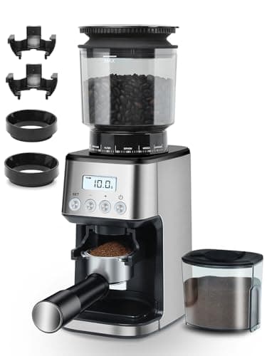 Homtone Molino de Café Eléctrico, 51 Niveles de Molienda Ajustables, Molinillo Cónico de Acero Inoxidable, Tecnología Antiestática, para Espresso, Café de Filtro y Prensa Francesa, 160 W (Plata)