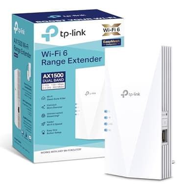 TP-Link RE500X - WiFi 6 Repetidor, AX1500 WiFi, Puerto Ethernet Gigabit 10/100/1000 Mbos, Compatible con Todos los Routers, Negro, AX1500