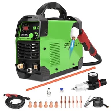 SPRIGHOLLY Cortadora de plasma con compresor integrado – 50A IGBT Inversor 230V – Encendido de alta frecuencia – Grosor de corte máximo 12 mm – Para cortar acero inoxidable y acero al carbono
