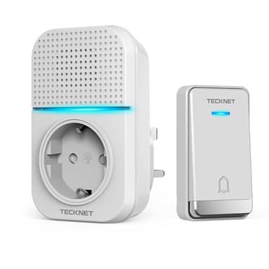 TECKNET Timbre Inalámbrico con Enchufe Timbre Impermeable para Puerta, 60 Melodías Rango de 400M de Distancia Timbre para Casa, 5 Niveles de Volumen, No Necesita Batería