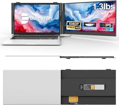 domyfan Extensor de Pantalla para Portátil, Ultra Liviano 600g, Monitor Portátil Dual 14" Full HD 1080P, Compatible con Win, Mac, PS5, Switch, Plug & Play para Portátiles 13,3"-17"
