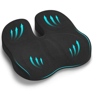 Juspota Cojin Silla Oficina, Cojin Ortopedico para Coxis y Lumbar, Cojín de Asiento Ergonómico de Espuma con Memoria, Cojin Coxis Alivio del Dolor Cojin Silla para Coche Ruedas Gaming - Negro