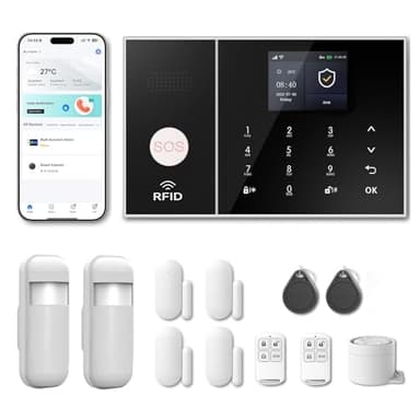 RenseCum Sistema de Alarma para casa con WiFi + 4G gsm, Kit Alarma casa sin cuotas, notificaciones por App, Llamadas y SMS, Ampliable inalámbrico Compatible con Alexa y Google Assistant (Kit de 13)