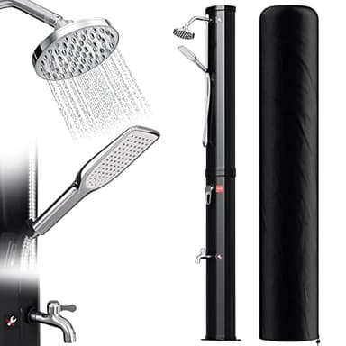 SWANEW Ducha solar de 40 litros de ducha de jardín con tapa protectora, cabezal de ducha orientable de 180°, ducha de pies integrada, máx. 60 °C sin conexión de electricidad
