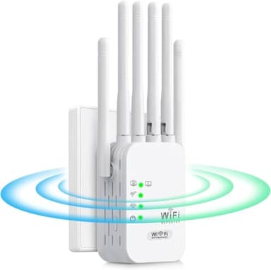 Repetidor WiFi 1200 Mbps,Amplificador y Extensor de Señal Inalámbrica Dual Band (2,4 GHz/5 GHz), Puerto LAN,Modo Punto de Acceso, Fácil de Instalar,Compatible con Todos los Modems y Routers para Hogar