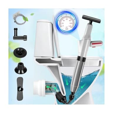 Utoimain Desatascador de Tuberías de Alta Presión con Manómetro, Bomba de Aire Comprimido para WC, Incluye 4 Ventosas, Desatascador Profesional para Inodoro, Lavabo, Fregadero, Ducha y Bañera