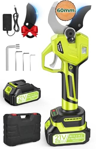 Tijeras de Podar Electricas, 60mm Tijeras de Podar Bateria 4000 mAh, 1200W Motor sin Escobillas, Hoja SK7, 4 Tamaños de Apertura 35-70mm, Profesional Tijeras de Podar para Huertos, Jardines, Granjas
