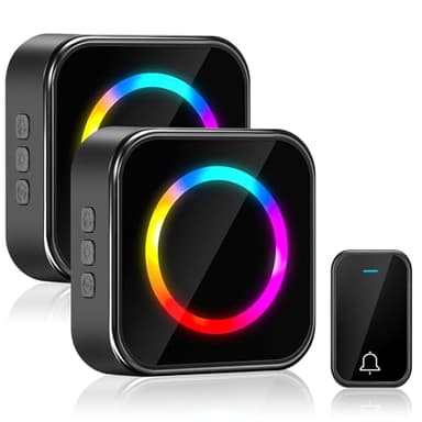 Timbre Inalámbrico Exterior Impermeable Largo Alcance, Wireless Door Bell Alcance de 400 m con luz LED, 4 Niveles de Volumen y 63 melodías (2 receptores + 1 transmisor)