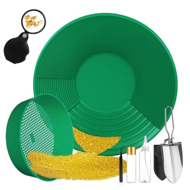 YUJUVI Batea de Oro Kit Batea Oro Bandeja de Lavado de Oro 7 Piezas Bateas para Buscar Oro Set Equipo Manual de Lavado de Oro para minería y prospección de Oro Sistema de Lavado de Oro Bandeja (Verde)