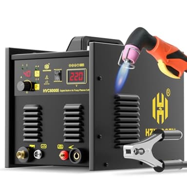 H HZXVOGEN Cortador de plasma con compresor de aire integrado, cortador de plasma de arco piloto 50A, máquina de corte por plasma de aire de alta frecuencia 220V, inversor CC IGBT con compresor