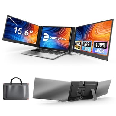 domyfan Monitor Portátil Ultra Delgado de 15.6", Extensor de Pantalla FHD 1080P IPS, Triple Pantalla para Portátiles de 13-17", Plug & Play vía HDMI/USB-A/Type-C, Compatible con Mac/Windows/Android