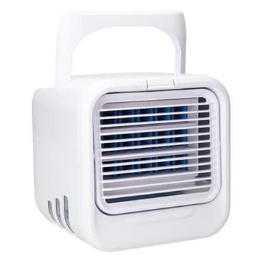 Silvergear® Aire Acondicionado Móvil | Mini Enfriador de Aire | Enfría con Agua o Cubitos de Hielo | 3 Niveles de Ventilación | 7 Modos de Luz LED Ajustables | Ventilador de Mesa | Blanco