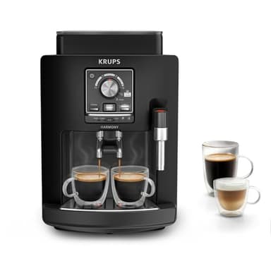 Krups Harmony, Cafetera Superautomática, 4 Bebidas de café y leche, Espumador De Leche, Limpieza automática, Funcioón de doble taza, Compacta, Color negro, EA5088E0