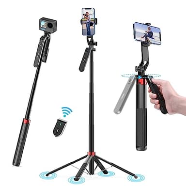 180CM Tripode para Movil, Ulanzi Selfie Stick Quad Trípode con Control Remoto, 360 ° de rotación de Aluminio Extensible Trípode del teléfono móvil de pie, Compatible, iPhone, Samsung, Xiaomi