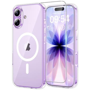 TAURI Funda Magnética para iPhone 17 6.3" con Protector de Pantalla, Compatible with MagSafe, Vidrio Templado, Protección Lente Cámara, Antigolpes Militar Magnética - Transparente