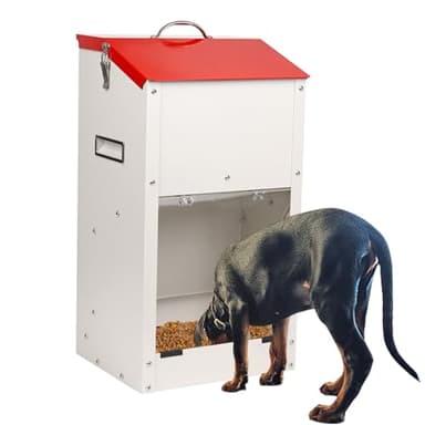 Svauoumu Comedero para Perros,Tolva de Automático Para Perros, Comedero Galvanizado Para - Capacidad de 11Kg, con Tapa Para Proteger el Pienso, Adecuado Para Uso en Exteriores