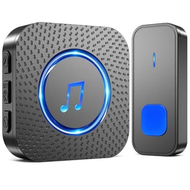 SURFOU Timbre Inalámbrico Exterior Interior Impermeable, Campainha Sem Fios Exterior, Kit Wireless Doorbell Puerta para Casa 400M de Alcance con 55 Melodías, 5 Niveles de Volumen, Indicador LED, Negro