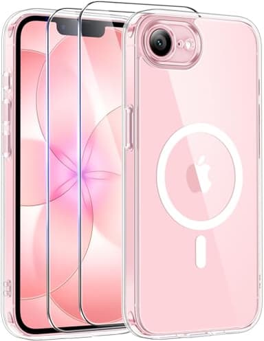 Qasyfanc Funda Magnética para iPhone 16e/iPhone 17e Compatible con MagSafe con 2 Protector Pantalla, Protección De Cámara, Carcasa Anti-Amarillo Antigolpes, Anti-Arañazos Respaldo, Transparente