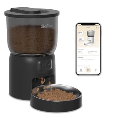 Balimo Comedero Gato Automatico 2.4G WiFi, 3L Dispensador Comida Gatos y Perros con Control de la Aplicación, 10 Comidas por Día, Cuenco de Acero Inoxidable, Negro