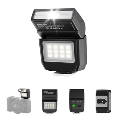 ULANZI SL03 Mini Flash para Cámara con Luz de Vídeo, Flash Externo GN8 6500K, Ángulo Ajustable de 90°, Compatible con Cámara réflex Digital Sony/Canon/Fuji/Nikon, Montura Universal de Zapata Caliente