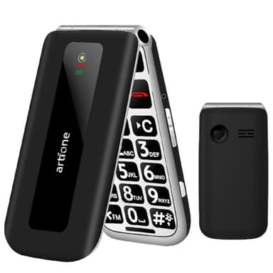 artfone F20 Negro- 2G gsm Teléfono móvil de Tapa para Mayores丨Botones y Teclas Grandes丨Pantalla 2,4" 丨Llamada Rápida丨Movil para Mayores丨Botón SOS丨Bateria 1300mAh丨Doble SIM丨USB-C丨Volumen Alto丨Bluetooth