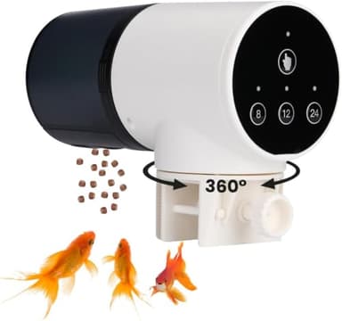 NK Dispensador Automático de Comida para Peces – 200 ml, Pantalla LCD, Programable en Modo Manual/8H/12H/24H, Soporte Giratorio 360°, Control por Botón y Sistema de Fijación Estable