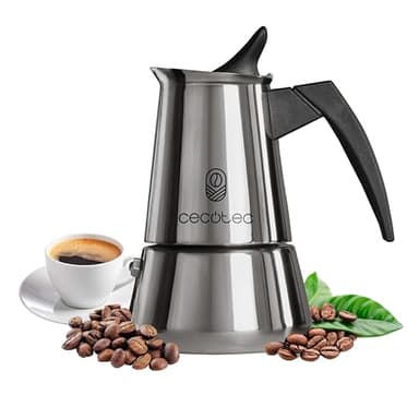 Cecotec Cafetera Italiana Piccolina 900. 450ml, 10 Tazas de Café, Acero Inoxidable, Apta Todas Superficies, Filtro Premium, Válvula Seguridad, Mango Termorresistente, Diseño Elegante