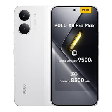 XIAOMI POCO X8 Pro MAX - Smartphone de 12+512GB, Dimensity 9500s, batería de 8500 mAh, Sensor Light Fusion 600 de 50MP con OIS, 1 año de garantía Extra, Cargador no Incluido, Blanco (Versión ES)