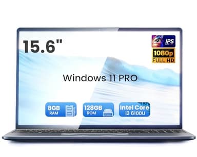 15,6" Ordenador Portátil FHD IPS con procesador core i3 6100, 8GB DDR3 128GB SSD, Win11Pro PC Portátil con teclado retroiluminado y reconocimiento de huellas, Laptop 2*USB3.0, HDMI, Wi-FI5, BT, Webcan