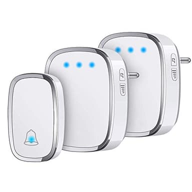 YYQ Timbre Inalámbrico Exterior Impermeable IP44, Timbre para Puerta Largo Alcance de 300M, Indicador LED, 1 Transmisor y 2 Receptores, 5 Niveles de Volumen Ajustable, 36 Melodías